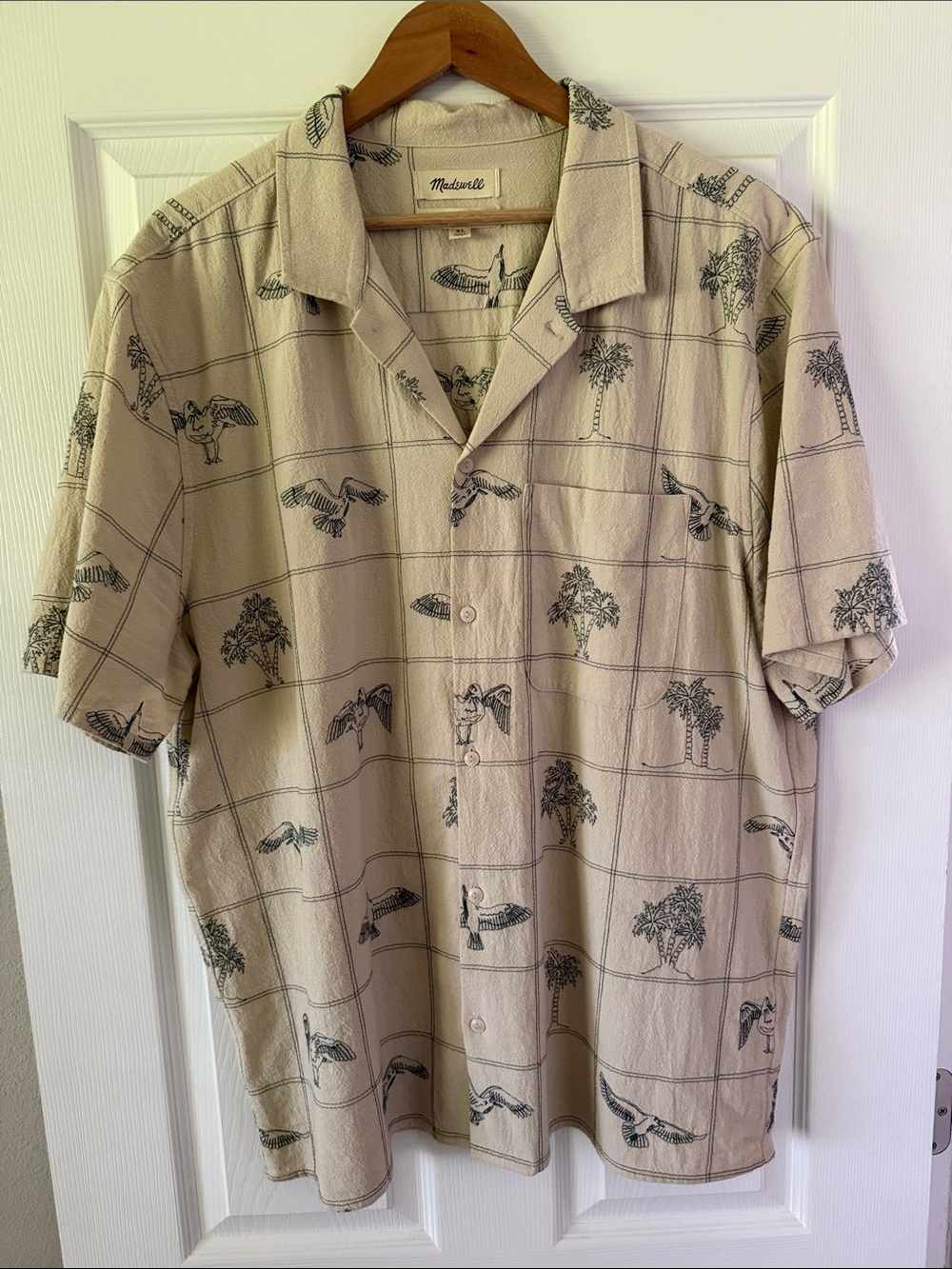 Madewell Beige Short-Sleeve Button-Down Shirt with Coastal Print